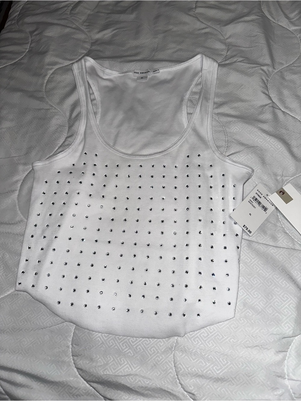 Good American White Studded Ribbed Tank